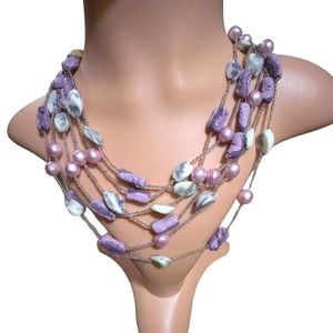 Vintage Japan Multi Strand Stone, Resin, Bead Necklace